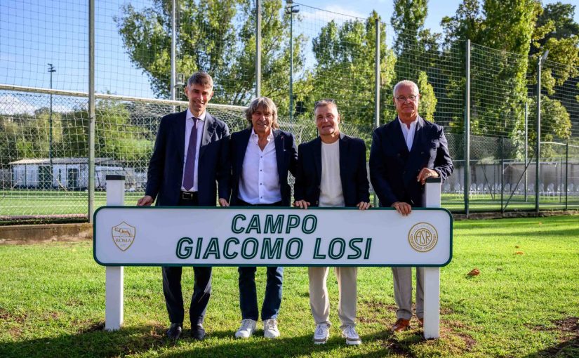 Trigoria: intitolato un campo in memoria di Giacomo Losi. Presenti Ranieri, Massara, Conti e De Rossi (FOTO)