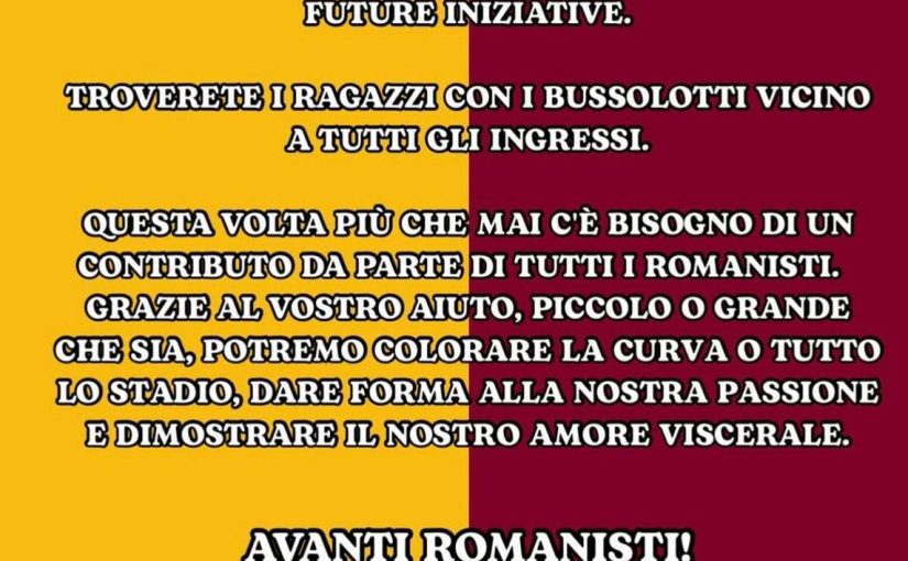 Roma-Atalanta, il messaggio della Curva Sud: sarà organizzata una raccolta fondi per la coreografia del derby