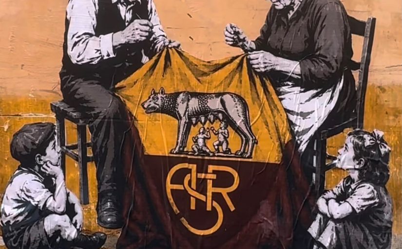 VIDEO – Il murale dell’artista Drugi dedicato ai 99 anni della Roma: “Cuciti di generazione in generazione”